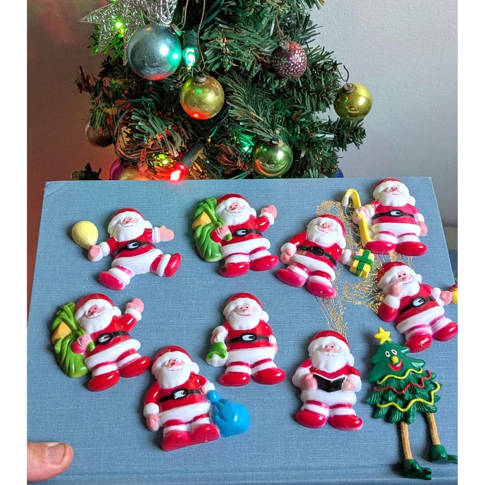 Vintage Fridge Magnet Set Santa Claus Magnets Retro Holiday Decor Lot of 9